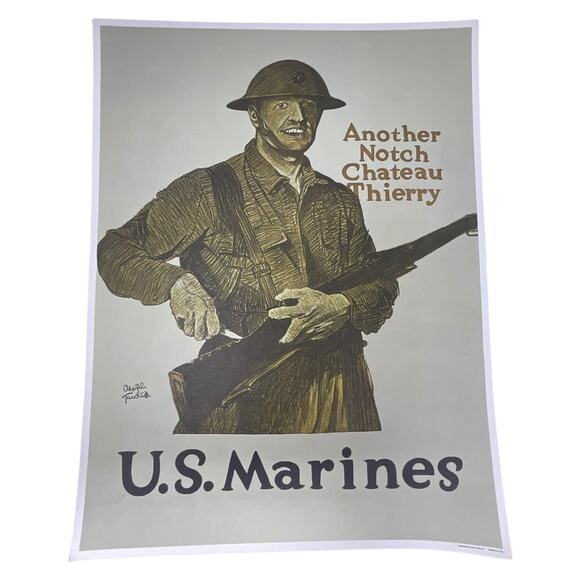 Vintage US Marines WWI Poster Reproduction 1984 Chateau Thierry - Picture 1 of 3